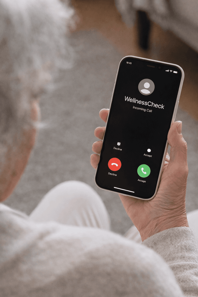 iPhone showing incoming WellnessCheck call